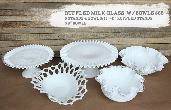 ruffle milk glass w/ bowls set
